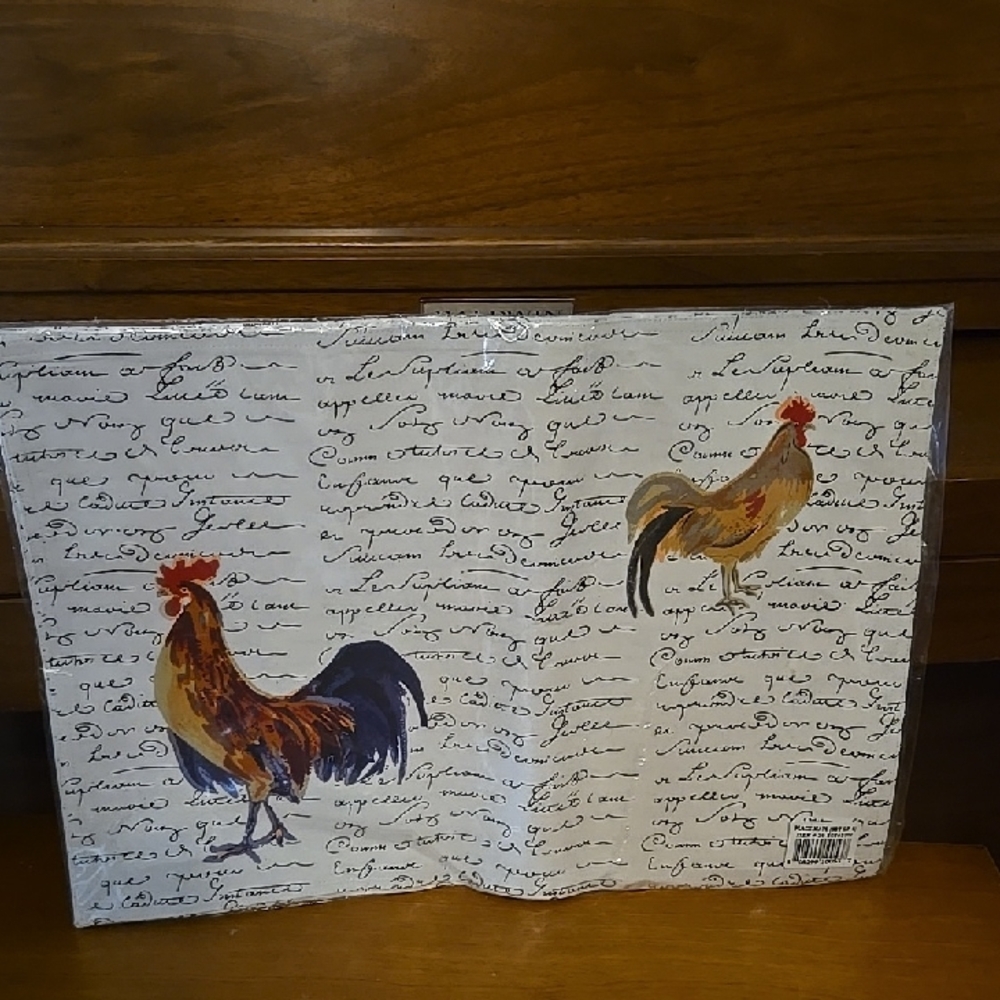 Place Mats Set Of 4 With Rooster And Wording  Prints